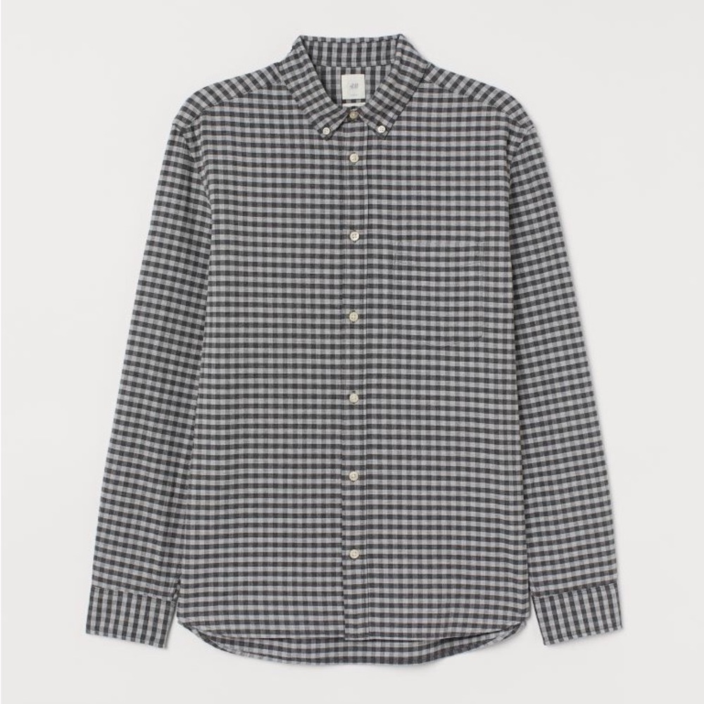 H&M Men’s Grey Checkered Oxford Cotton Button Down Collared Shirt